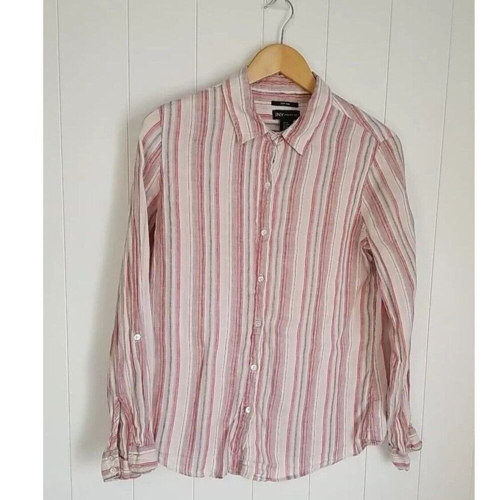 Jones New York JNY Women's Medium Linen Shirt Striped Summer Beach